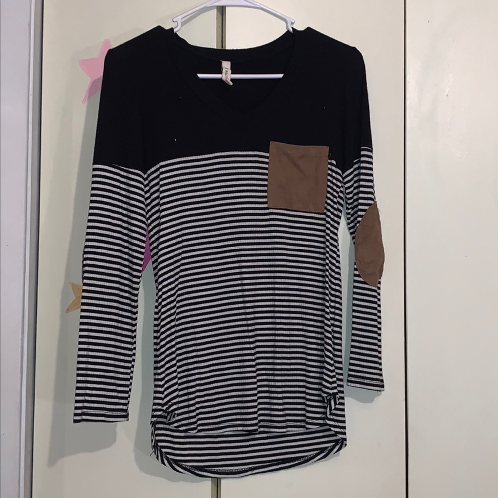 Long sleeve black and white striped shirt